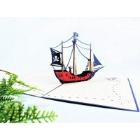 Handmade 3D Pop Up Card Galleon Pirate Ship Blank card birthday Valentine's day Father's day Anniversary Leaving Friendship 